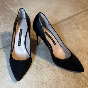 French Connection Black Leather Heels with Embellished Toe